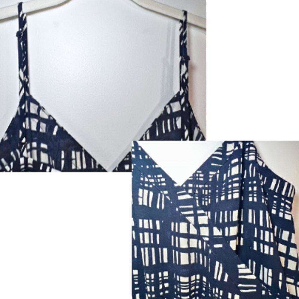 MADEWELL Navy & White Brushstroke Plaid Faux Wrap Cami Jumpsuit Size M - Picture 10 of 12